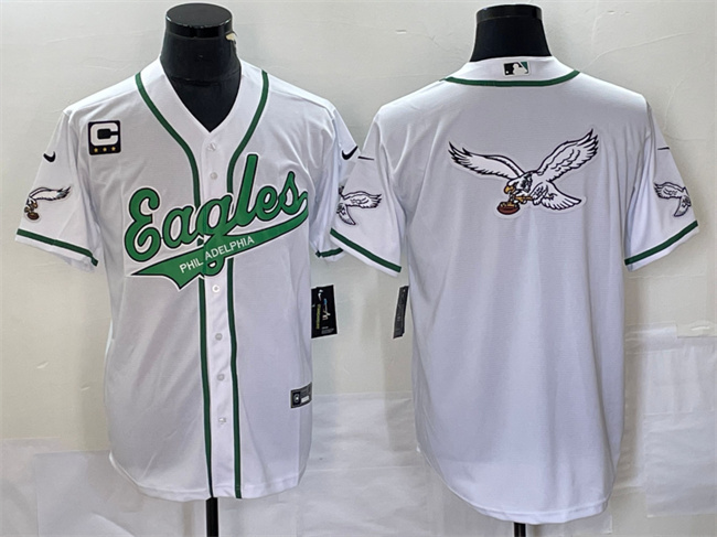 Men's Philadelphia Eagles White Team Big Logo With C Patch Cool Base Stitched Baseball Jersey